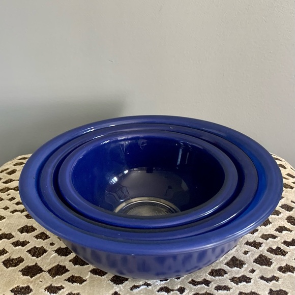 Pyrex Kitchen Set Of Three Cobalt Blue Pyrex Mixing Bowls Poshmark